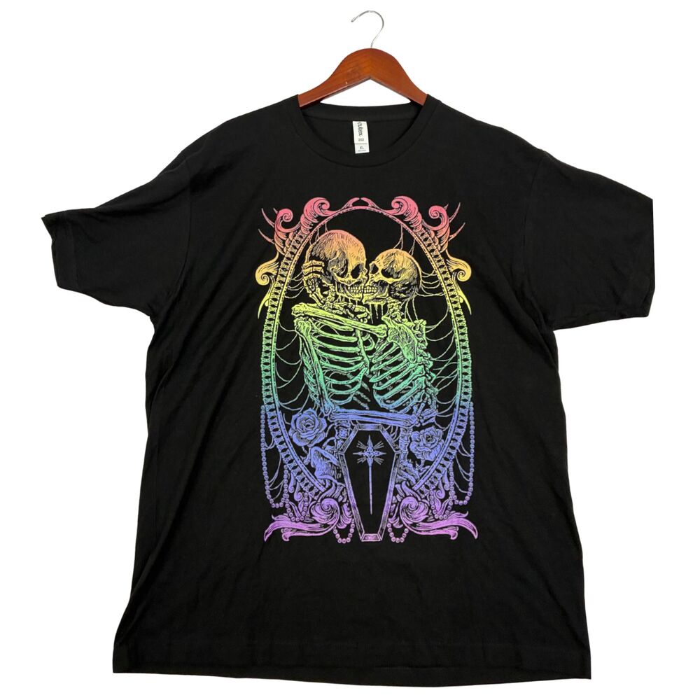 VampireFreaks Rainbow Skeleton T Shirt Mens XL Black Gothic Pride Graphic Tee